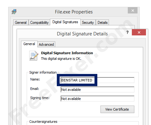 Screenshot of the BENSTAR LIMITED certificate